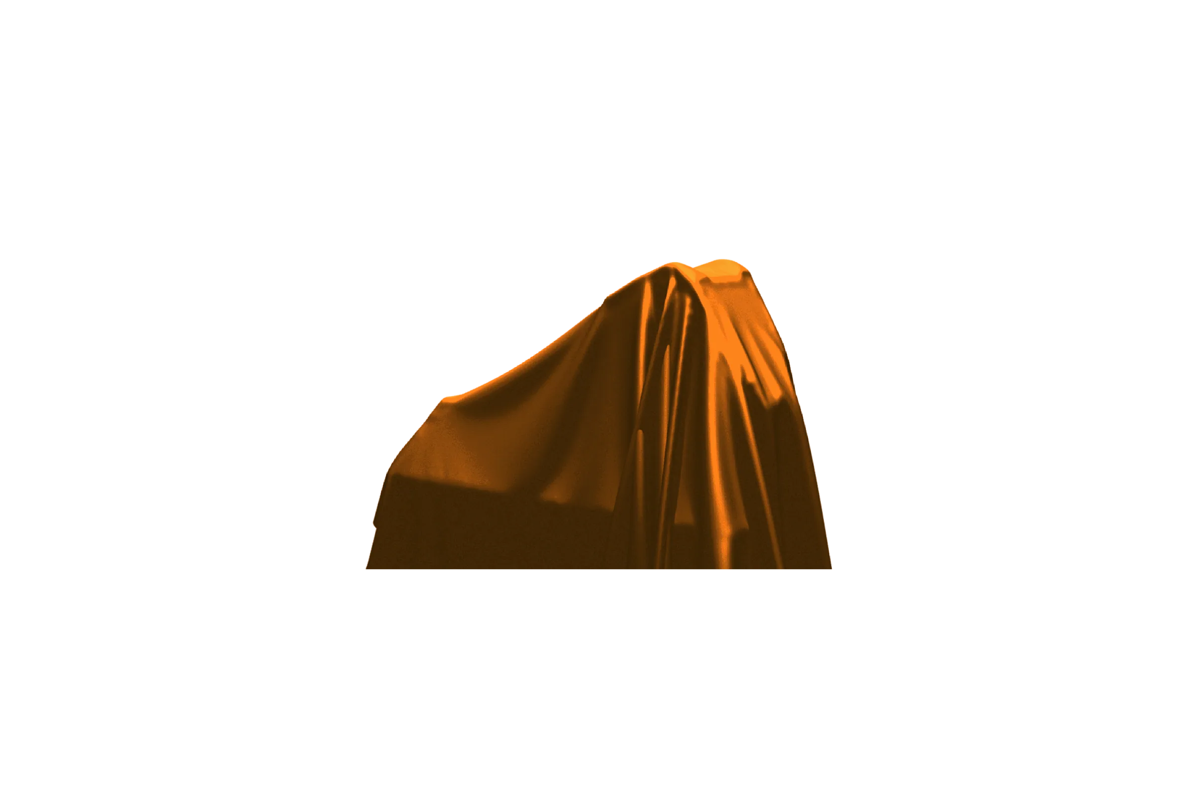 The Orange Horse booth draped under a glossy orange cover before the reveal.